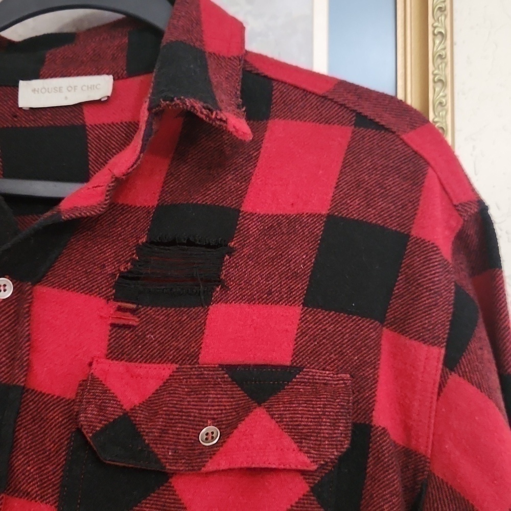 House Of Chic Crop Shacket Retro Rockabilly Gingham Distressed Goth Flannel — image 3 of 8